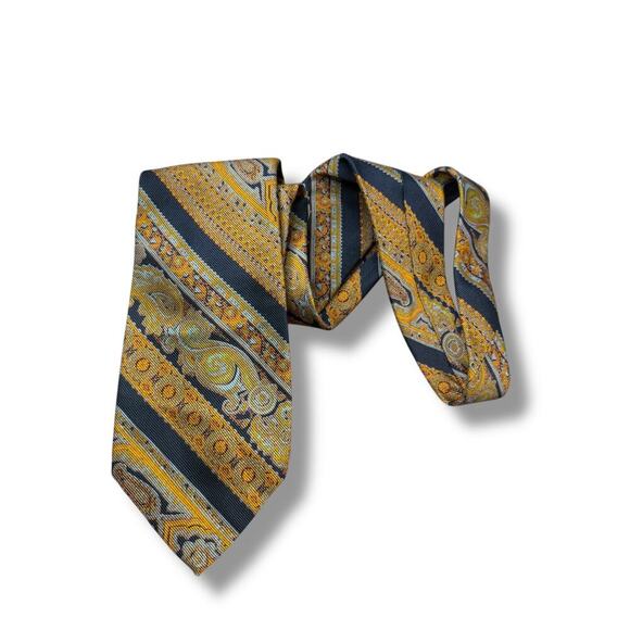 Vintage LANVIN Silk tie Black Yellow - Picture 5 of 6